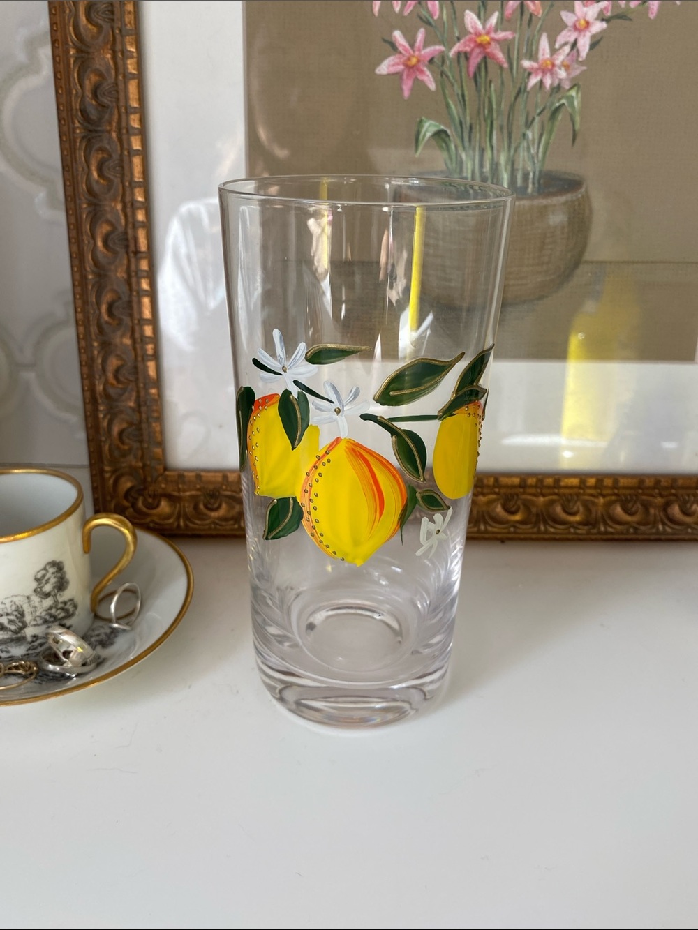 Hand Painted Lemon Blossom Glass